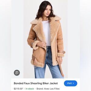 Avec Les Filles Bonded Faux Shearling Sherpa Lined Suede Biker Moto Jacket